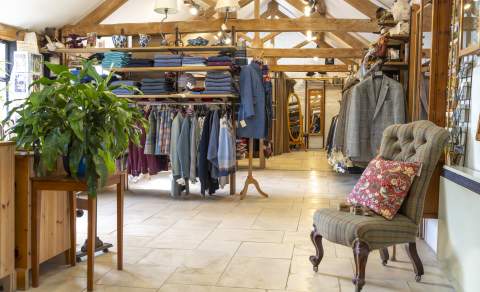Display of clothes at Cotswold Woollen Weavers in Filkins