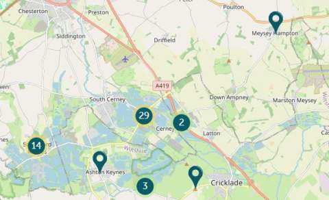 Part of a map showing the Cotswold Lakes