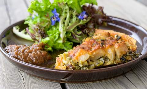 A delicious savoury tart and salad made from ingredients grown at FarmED