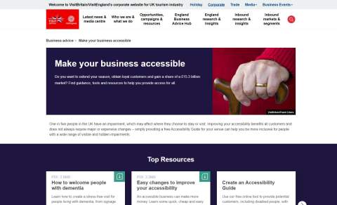 Homepage of VisitEngland's Accessibility Hub