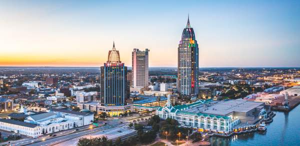 aerial view of the Skyline of the City of Mobile