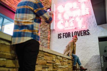 'Salt Lake City is for Lovers' Neon sign at The Gateway