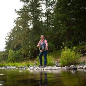 Fishing on the bank of the Umpqua River.