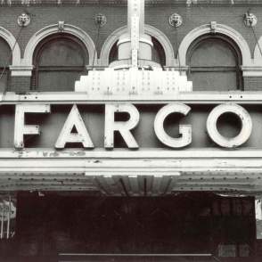 black and white photo of Fargo Theatre sign