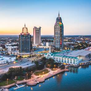 aerial view of the Skyline of the City of Mobile