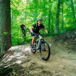 Couple biking on the DTE Energy Foundation Trail