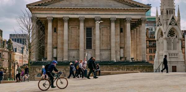 Cycling through Birmingham City Centre