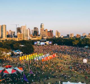ACL Festival in Zilker Park with Austin Texas Skyline