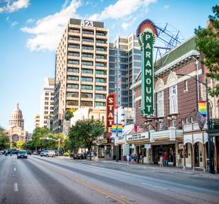 Congress Avenue in front of the Paramount Theatre.