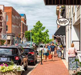 shoppers on a downtown street