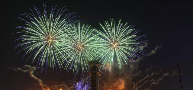 vibrant exciting fireworks over the Cincinnati skyline
