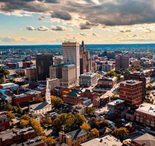 Drone photo of the Providence skyline