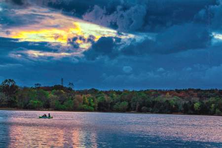 A Canoe on the Potomac River on a cloudy day in Loudoun County