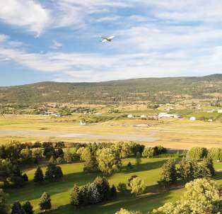 Plane taking off from Kelowna Airport