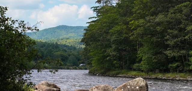 View of Hudson River an Adirondack Mountains from a scenic drive