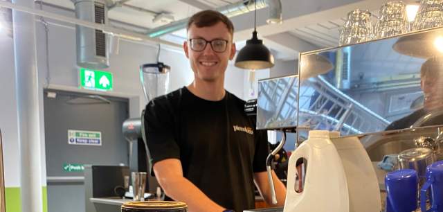 barista Ben with coffee making items