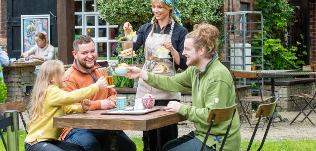Hetty's Tea Room Froghall family served Afternoon Tea outdoors diversity