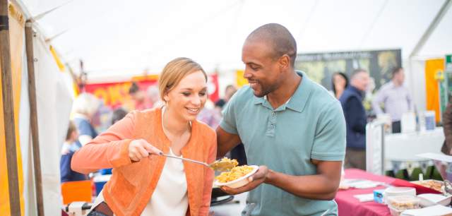 tasting the paella at Stone Food & Drink festival