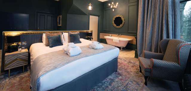 Refurbished bedroom suite at Hoar Cross Hall Hotel