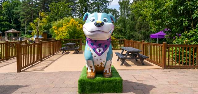 Colourful Staffy sculpture on display at Trentham.