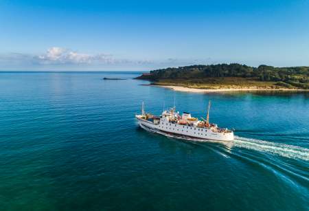 Scillonian III ferry at Halangy Point