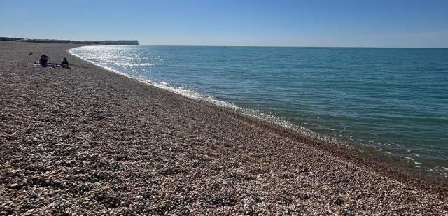 a clear day at tide mills beach