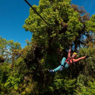Woman happy enjoy while zip lining at Boquete