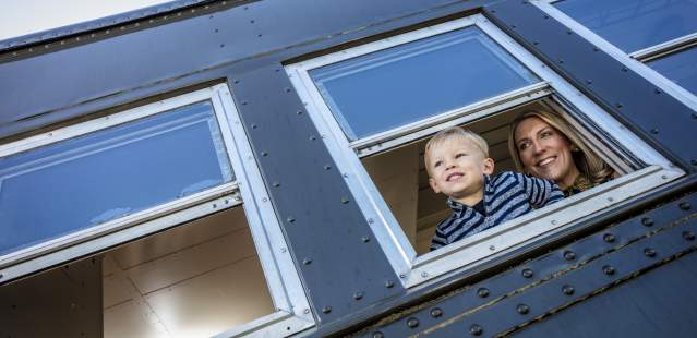 Mom and Son on Train at NCTM