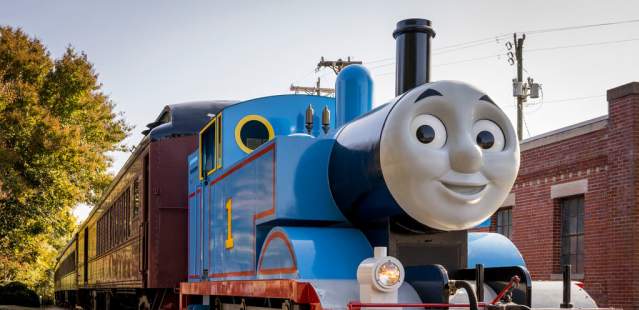 Thomas the Tank Engine on railroad tracks