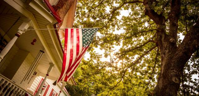 American Flag on porch in Faith