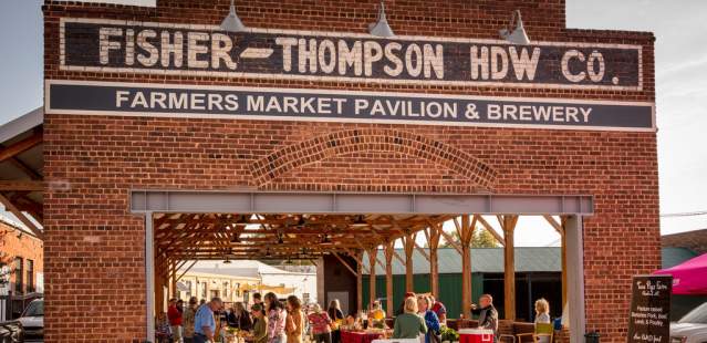 Crowd gathered at a local farmers market