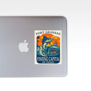 Fishing Capital of Texas Vinyl Sticker on Laptop