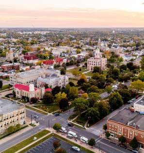 Sandusky aerial with Masonic Lodge Courthouse Adams School
