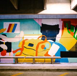 Dunwoody Marta Station Mural of Kid in Backpack