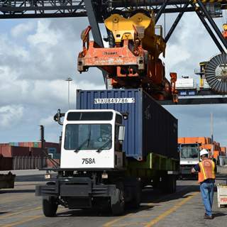 Gantry Crane Unload Containers Dockside