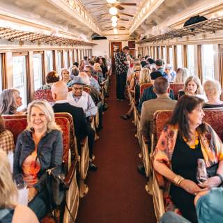 A group riding the Grapevine Vintage Railroad in Grapevine, Texas