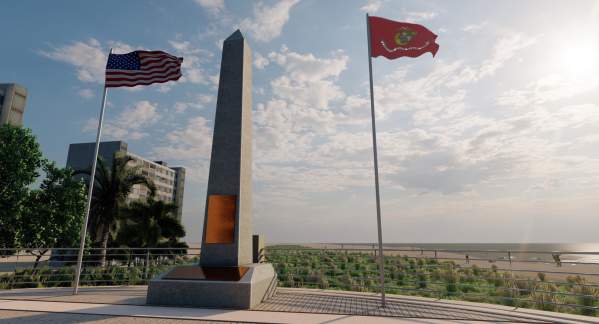 A rendering of the First Amphibious Assault Memorial sitting  on the Fisher Family Pier in Pompano Beach, FL