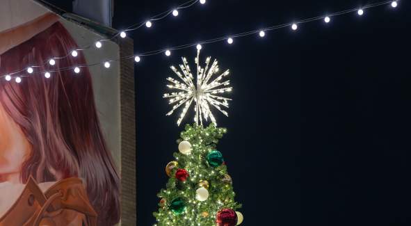 Star at the top of tree at Mayor's Christmas Tree Lighting 2025 in Salina Kansas