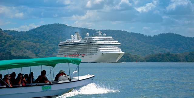 Tourists on a sunny day sailing Panama Canal