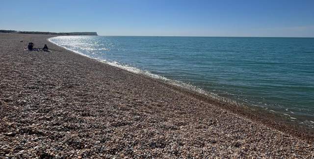 a clear day at tide mills beach