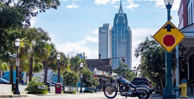 Dauphin Street Skyline on a sunny day in Mobile, AL
