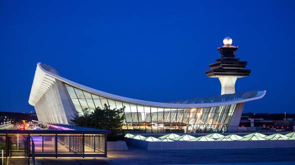 Exterior of Dulles International Airport in Loudoun, Virginia.