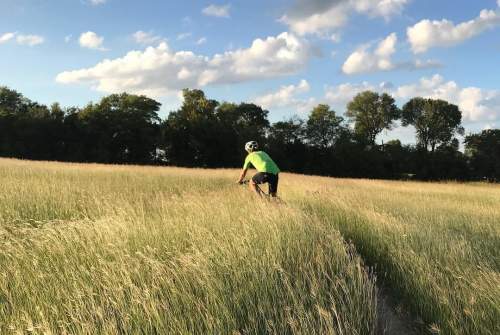 Cyclist in grassy area at Erwin Park