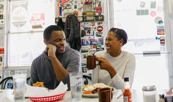 Couple eating at Fleetwood Diner