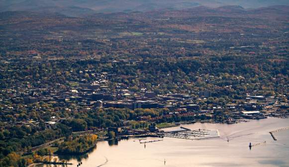 Flying over Burlington (aerial)
