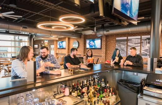 three couples at a bar