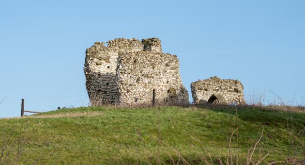 roman ruins on top of a grassy hill