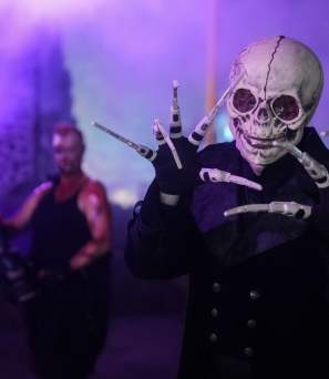 Skeleton monster scaring visitors Fright Fest