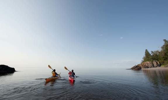 Two People Kayaking on Lake Supeior