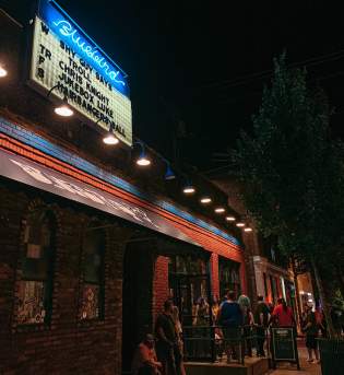 Exterior of The Bluebird on a concert night